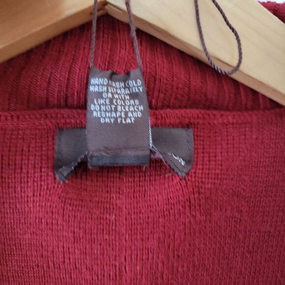 Fenn Wright Manson Knit Cardigan Sweater Belted Red Merino Wool Blend *Flaw* M - Picture 6 of 7